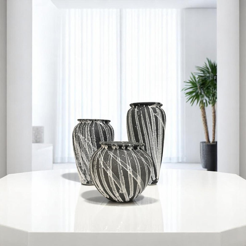 Luxe Black Textured Ceramic Vases