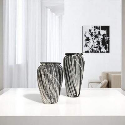 Luxe Black Textured Ceramic Vases