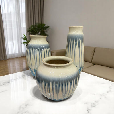 Serene Blue Drip Glaze Ceramic Vase Set