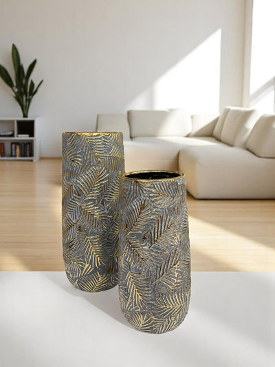 Grey Leaf-patterned Ceramic Vases