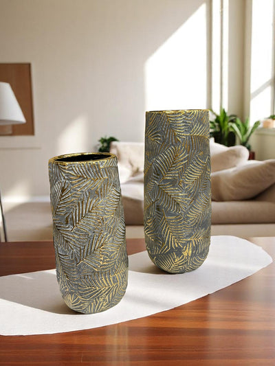 Grey Leaf-patterned Ceramic Vases