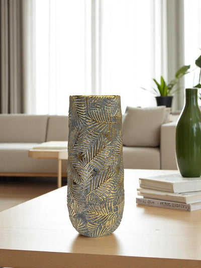 Grey Leaf-patterned Ceramic Vases