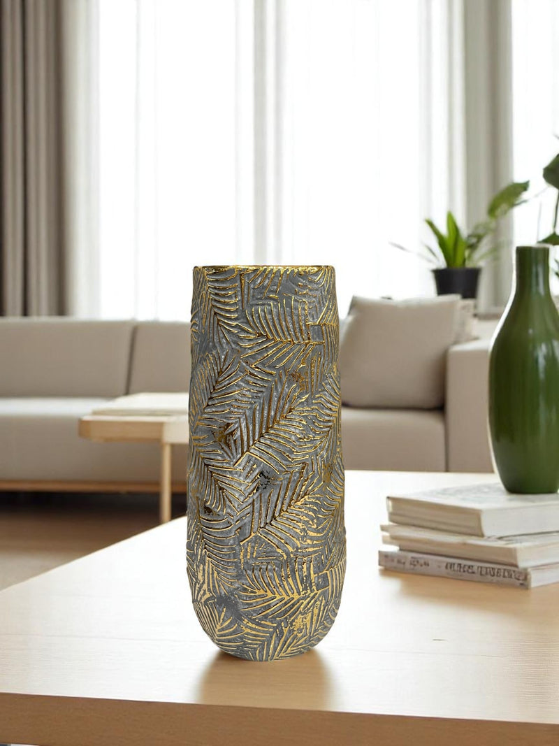 Grey Leaf-patterned Ceramic Vases