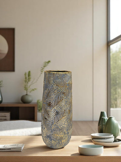 Grey Leaf-patterned Ceramic Vases