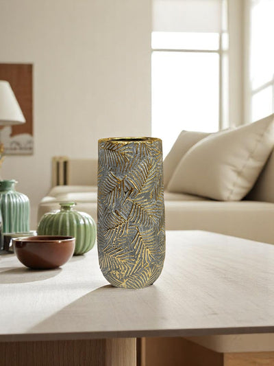 Grey Leaf-patterned Ceramic Vases