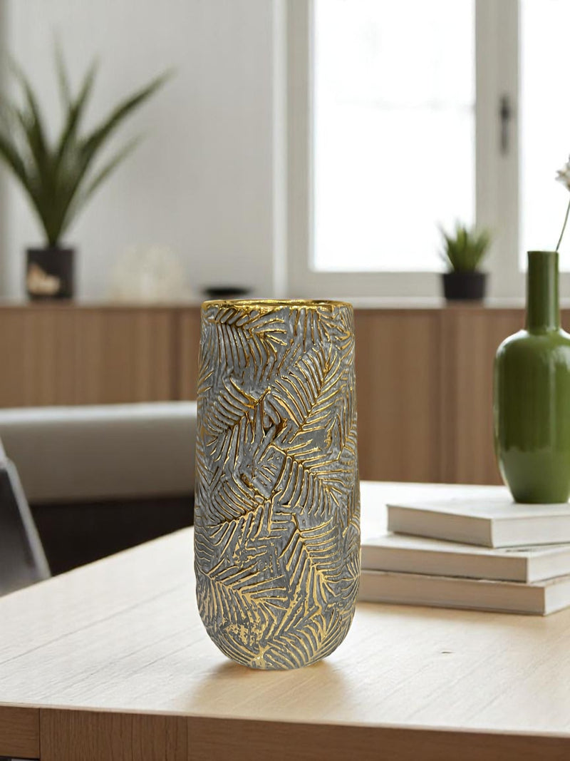 Grey Leaf-patterned Ceramic Vases