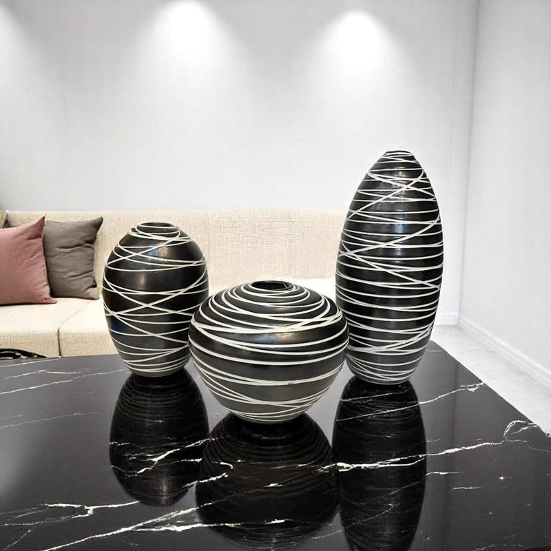 Monochrome Stripes Ceramic Vase