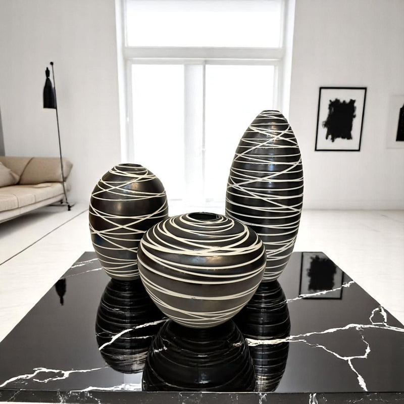 Monochrome Stripes Ceramic Vase
