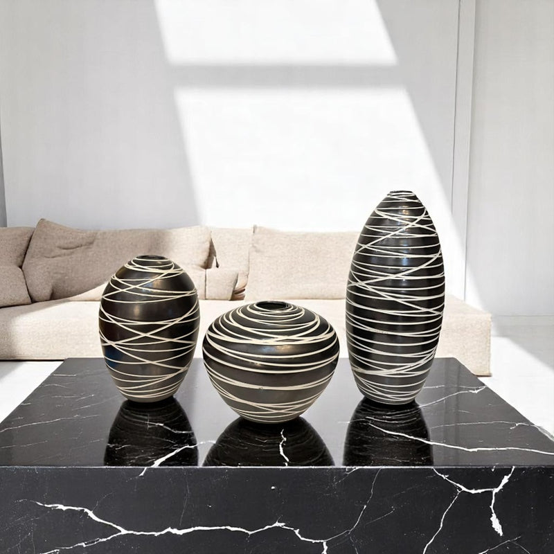 Monochrome Stripes Ceramic Vase