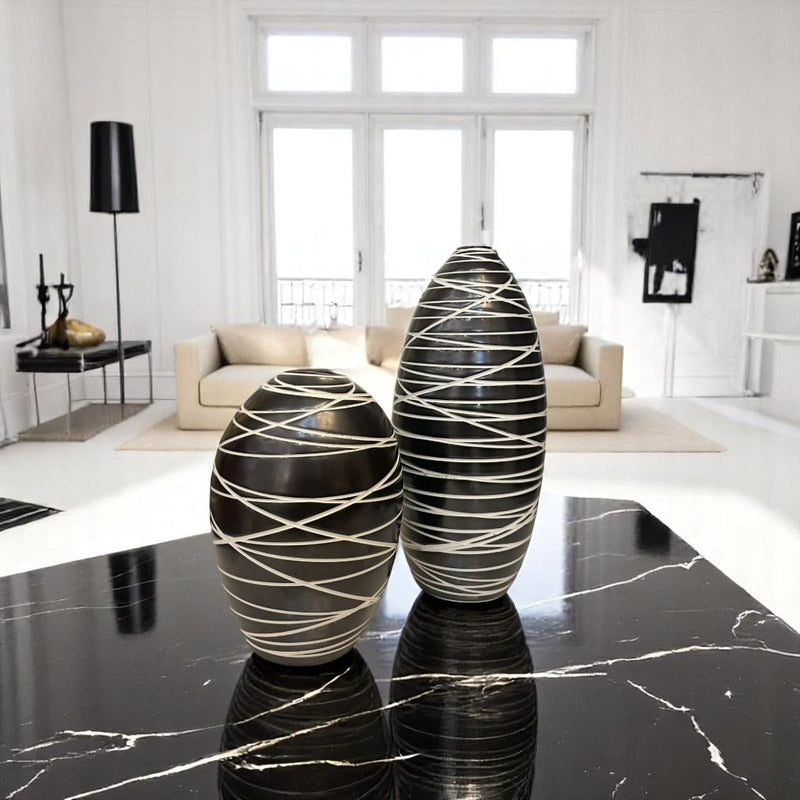 Monochrome Stripes Ceramic Vase