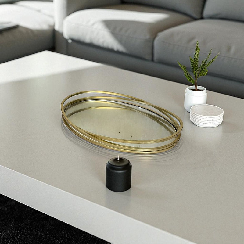 Chic Gold-Trimmed Mirrored Serving Trays