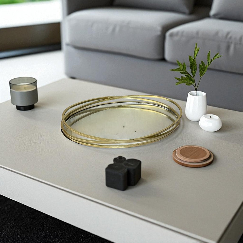 Chic Gold-Trimmed Mirrored Serving Trays