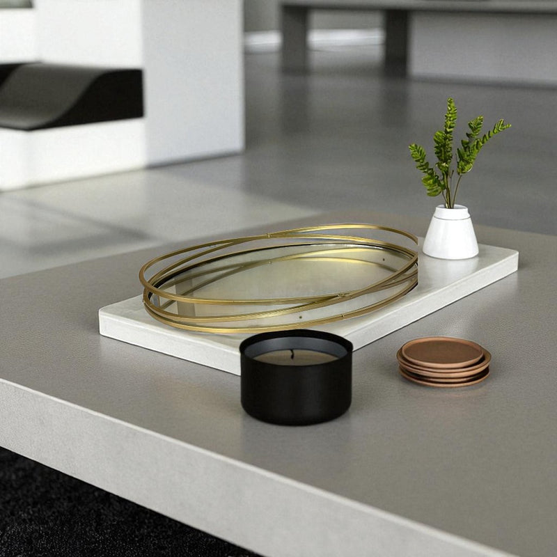 Chic Gold-Trimmed Mirrored Serving Trays