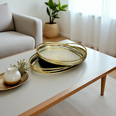 Chic Gold-Trimmed Mirrored Serving Trays