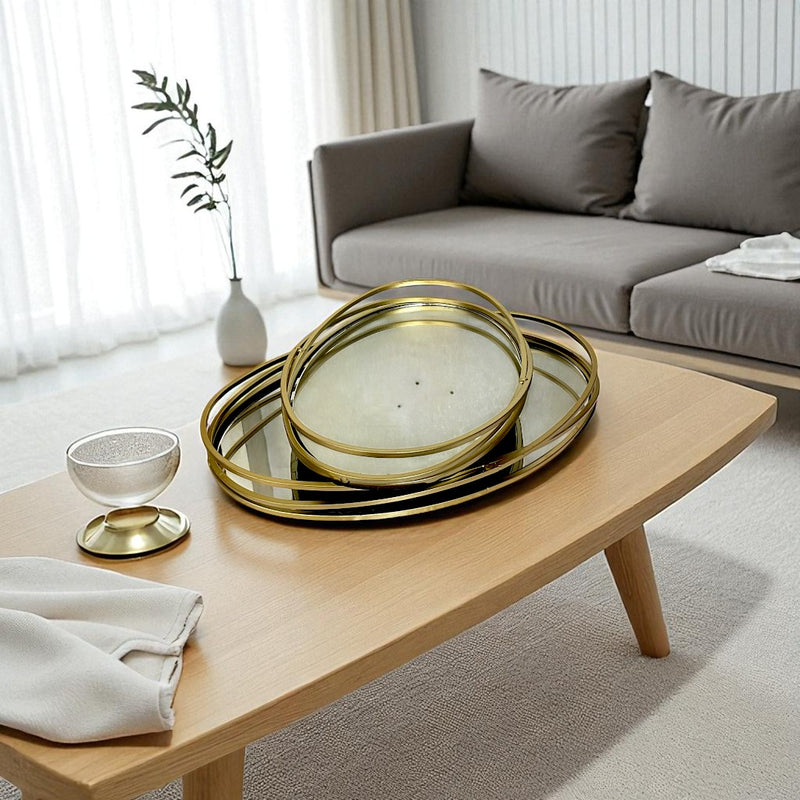 Chic Gold-Trimmed Mirrored Serving Trays