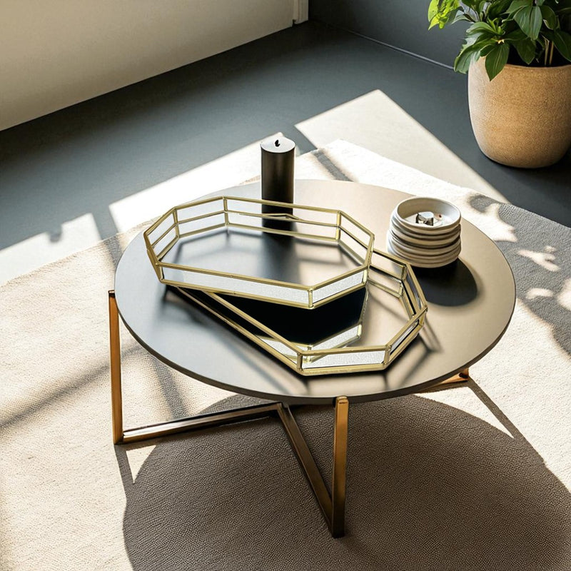 Geometric Gold Brass Mirrored Tray