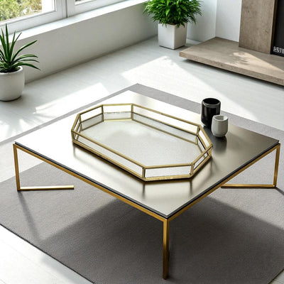 Geometric Gold Brass Mirrored Tray
