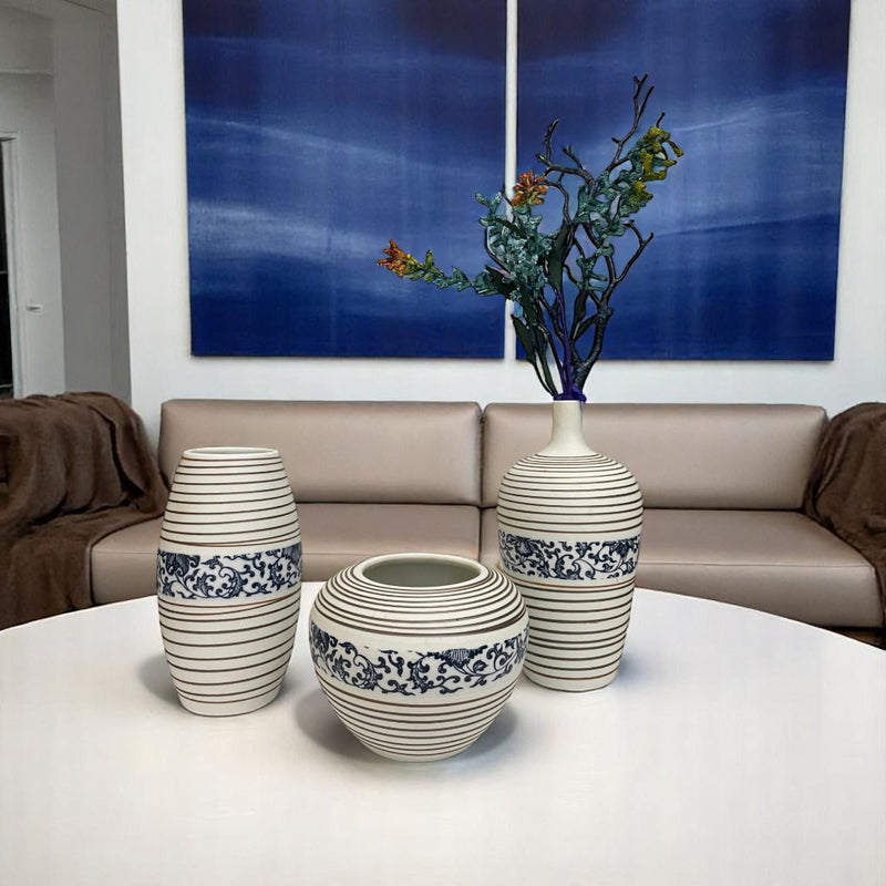 Indigo Linear Ceramic Vases