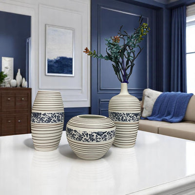 Indigo Linear Ceramic Vases