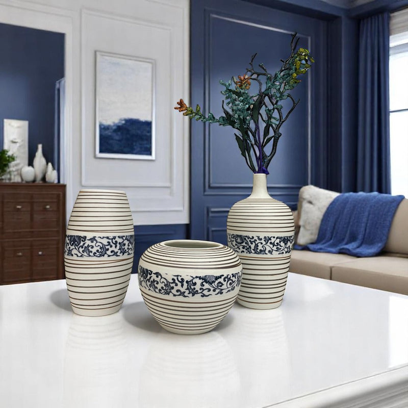 Indigo Linear Ceramic Vases