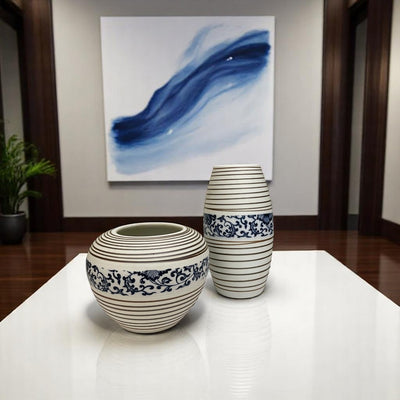 Indigo Linear Ceramic Vases