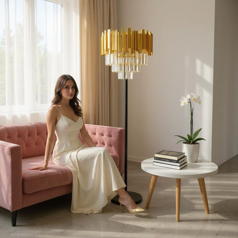Celestia Luxe – Metallic Crystal Floor Lamp