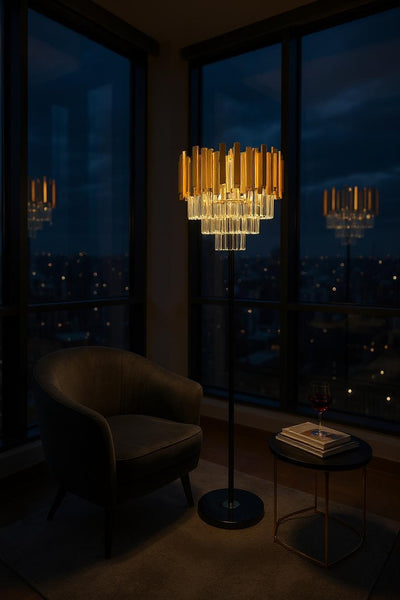 Celestia Luxe – Metallic Crystal Floor Lamp