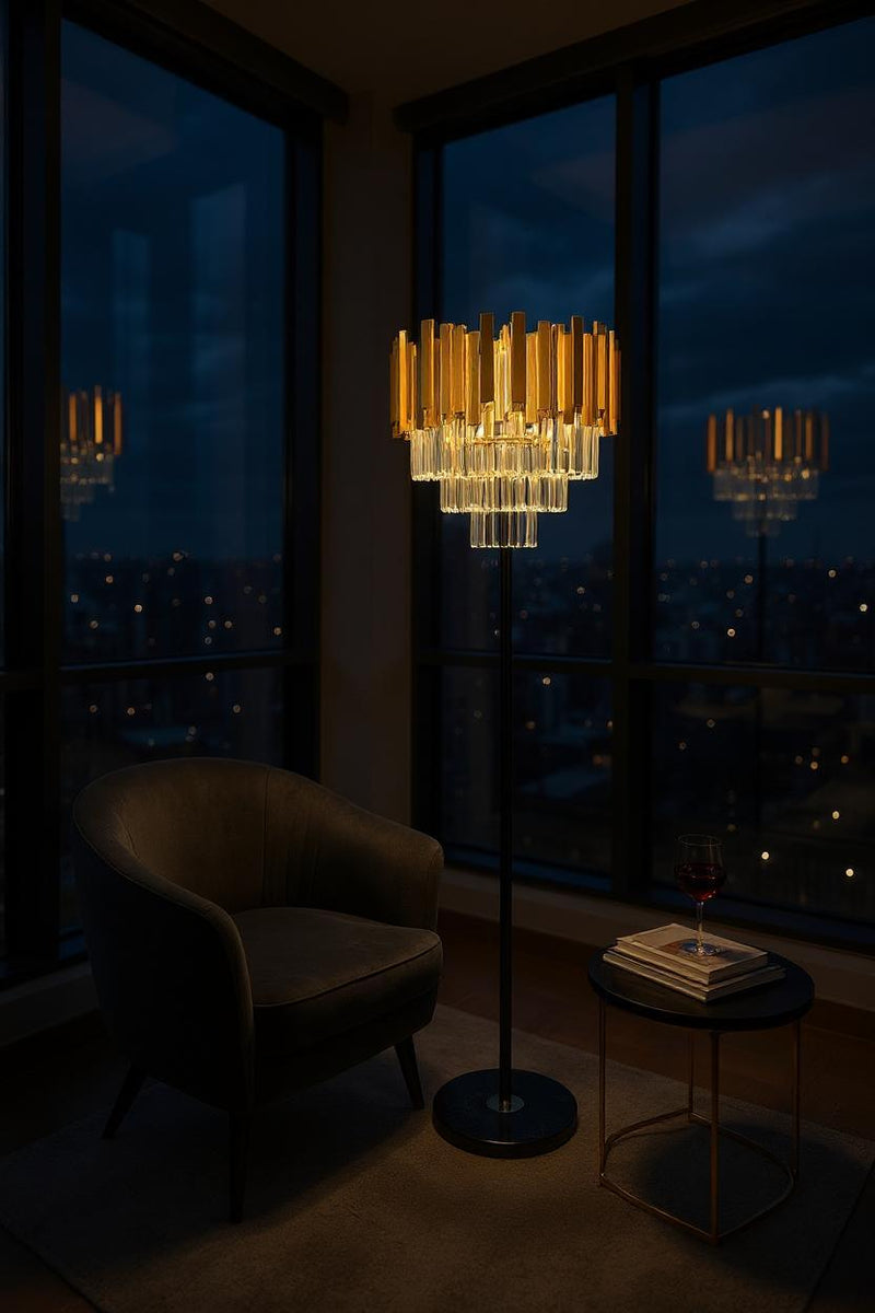Celestia Luxe – Metallic Crystal Floor Lamp