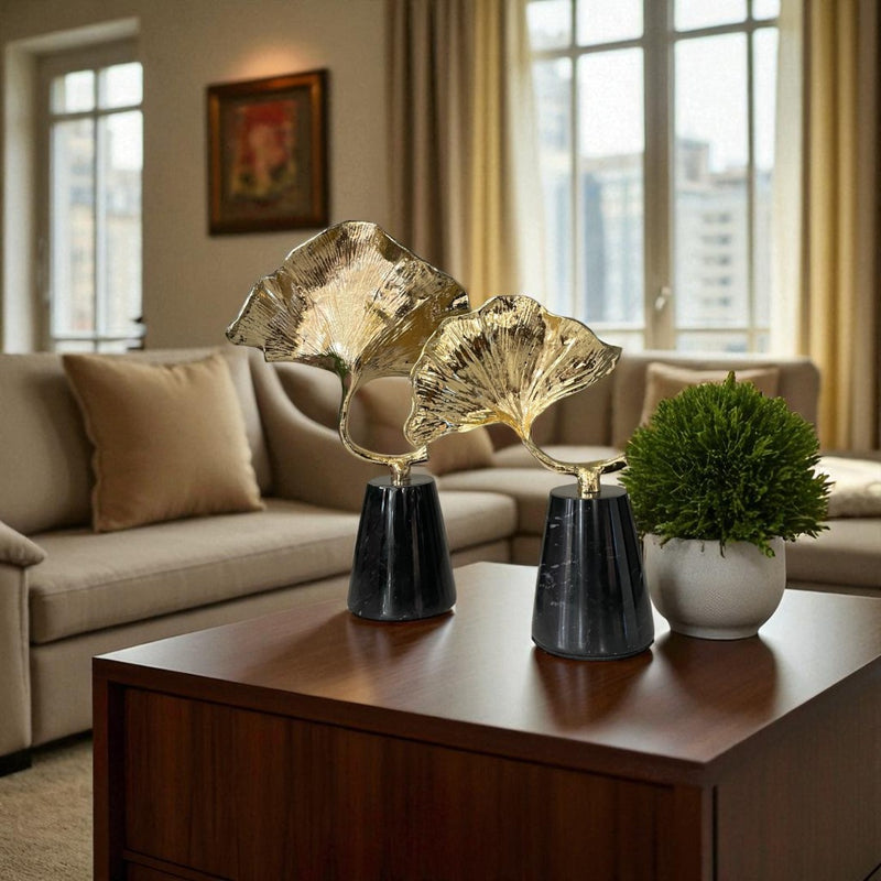 Heavy Metallic Tilted Leaf Ornaments