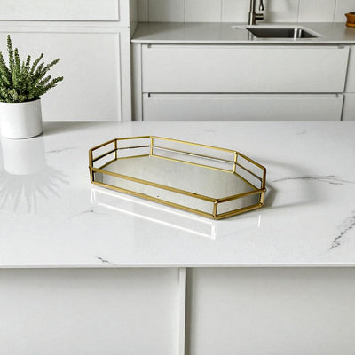Geometric Gold Brass Mirrored Tray