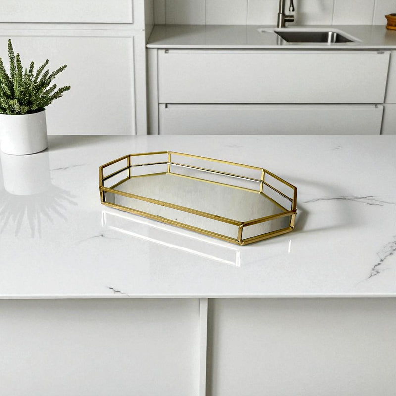 Geometric Gold Brass Mirrored Tray