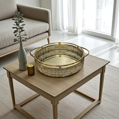 Elegant Brass Round Mirror Tray