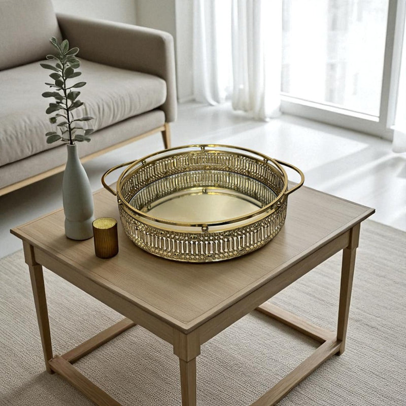 Elegant Brass Round Mirror Tray