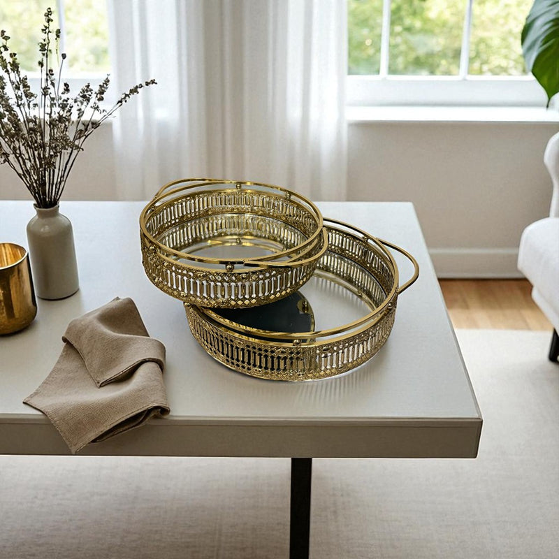 Elegant Brass Round Mirror Tray