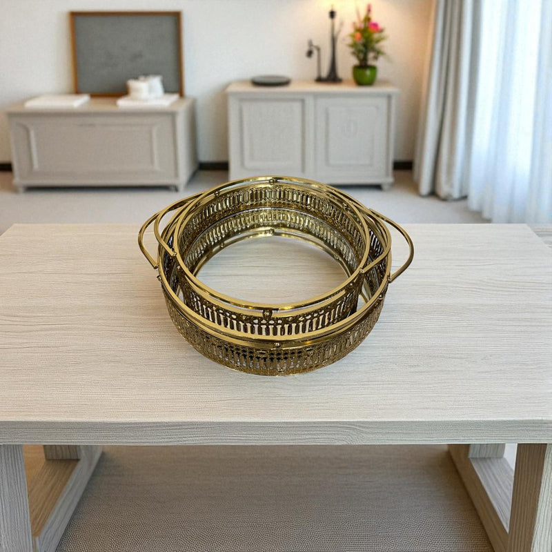 Elegant Brass Round Mirror Tray