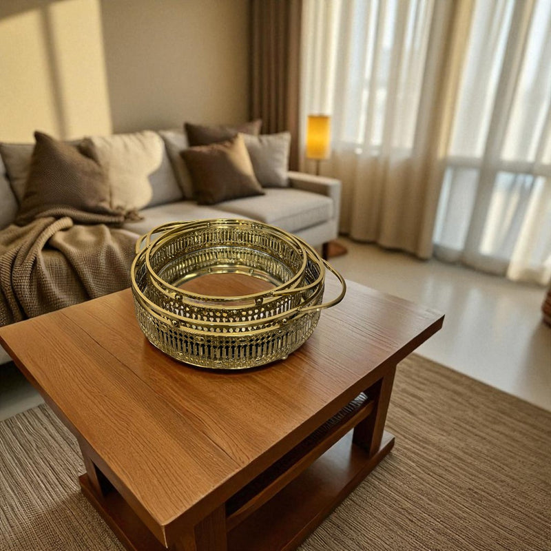 Elegant Brass Round Mirror Tray