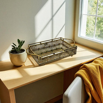 Elegant Brass Rectangular Mirror Tray