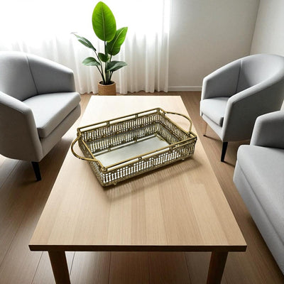 Elegant Brass Rectangular Mirror Tray