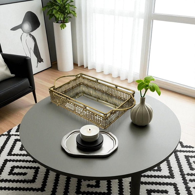 Elegant Brass Rectangular Mirror Tray