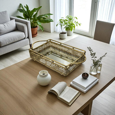 Elegant Brass Rectangular Mirror Tray