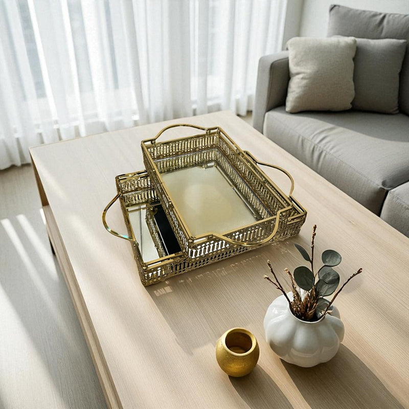 Elegant Brass Rectangular Mirror Tray