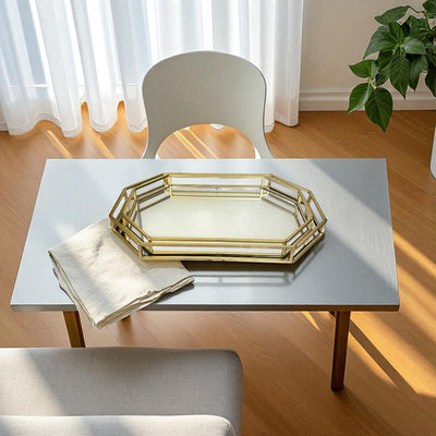 Geometric Gold Brass Mirrored Tray