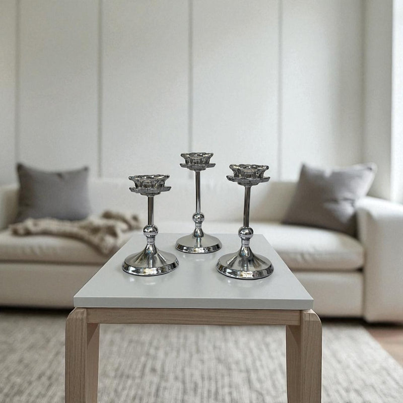 Sienna Luxe Silver Crystal Candle Holders Set