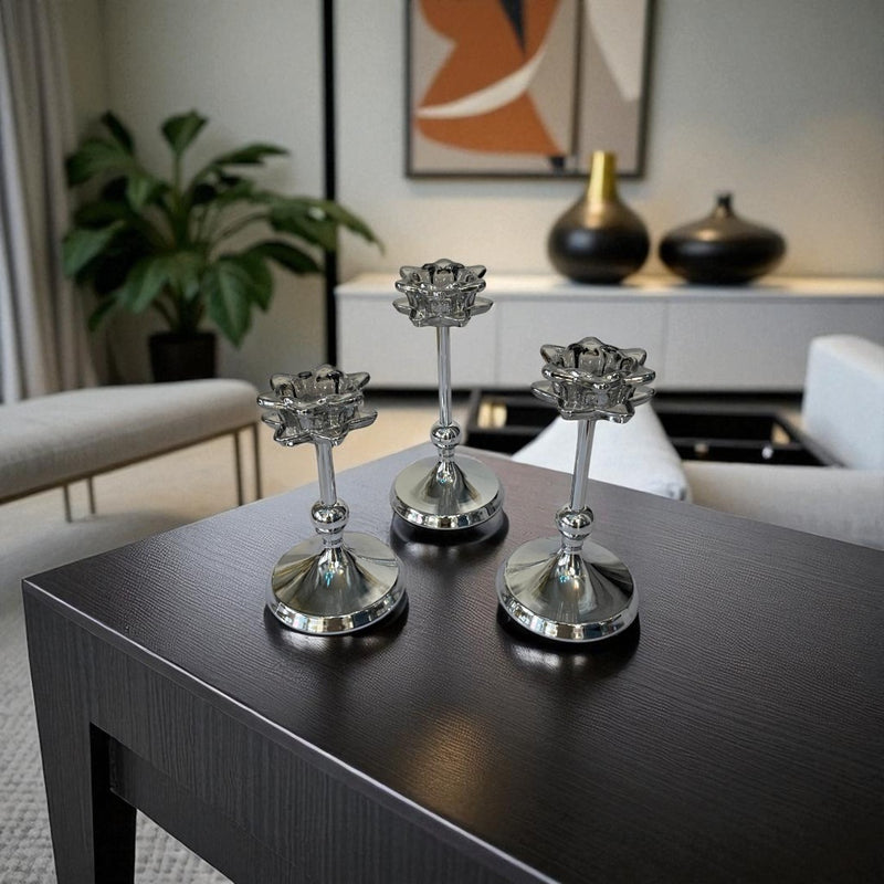 Sienna Luxe Silver Crystal Candle Holders Set