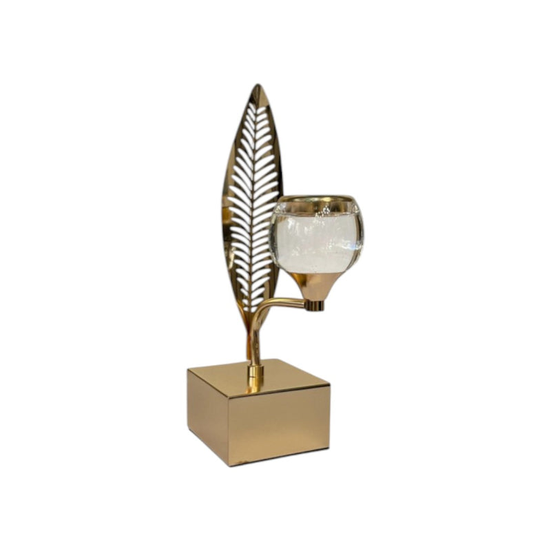 Amber crest Crystal And Metallic Candle Holder