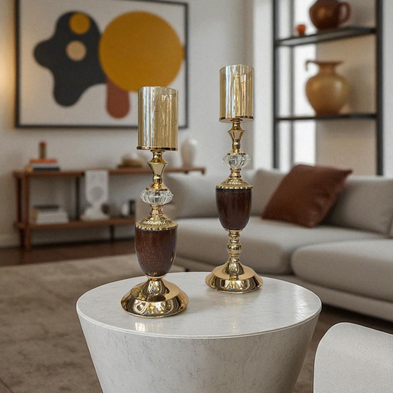 Baroque Ceramic And Metallic Candle Stand