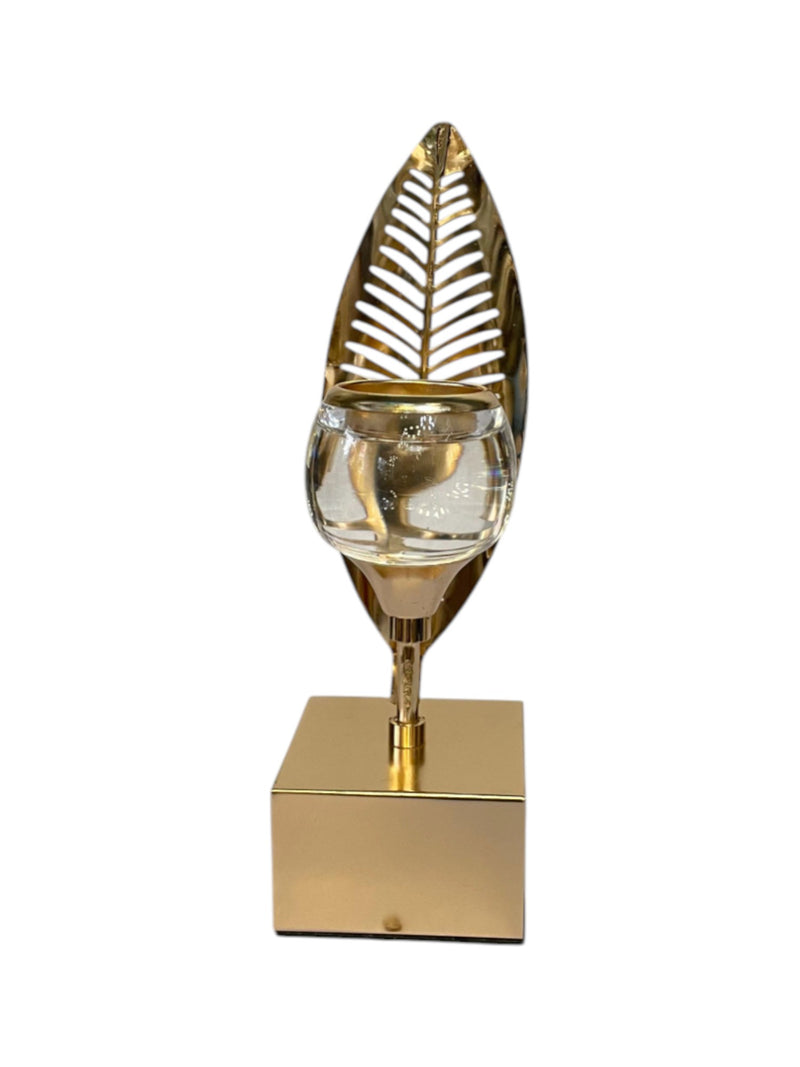 Amber crest Crystal And Metallic Candle Holder