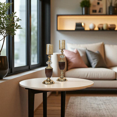 Baroque Ceramic And Metallic Candle Stand