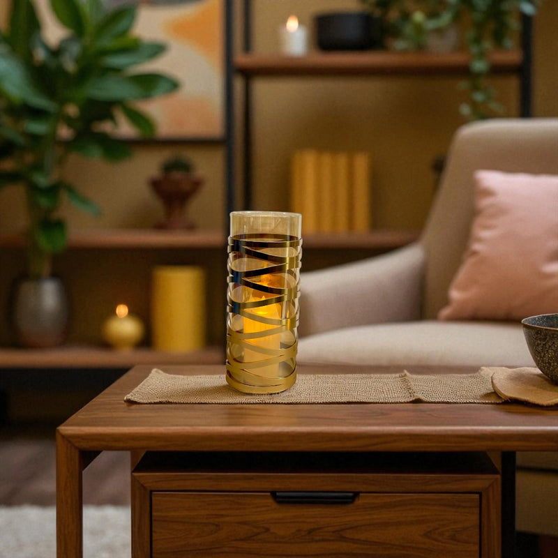 Sculpted Brass & Crystal Glass Candle Stand