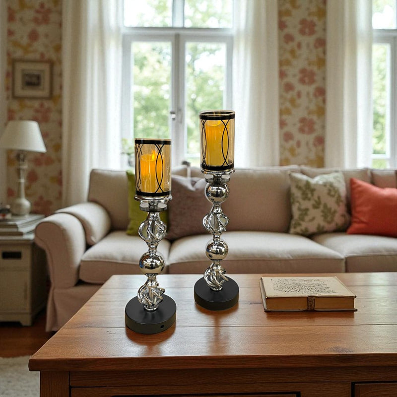 Hotel Luxe Silver Crystal Candle Stand